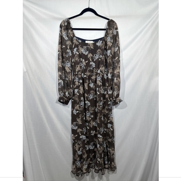 NEW All In Favor‎ [ Medium ] Square Neck Long Sleeve Midi Chiffon Dress - Picture 3 of 16
